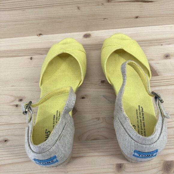 Toms Womens Wedge Sandals Sz 8.5 Yellow Espadrilles Open Toe Platform Vacation - Picture 5 of 12